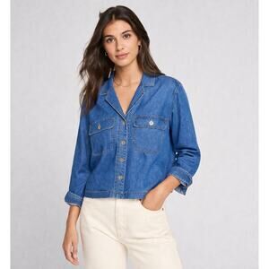 Madewell Cropped Denim Button-Up Shirt XXS Ridgeville Wash Utility
